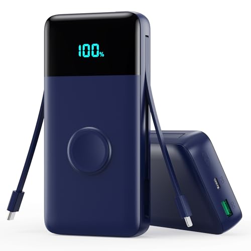 Trswyop Power Bank 26800mAh con Cargador i-Watch, 25W PD+QC4.0 USB C Carga Rápida Batería Externa con 2 Cables Integrados, 5 Salidas Cargador Portátil LCD Compatible con Apple Watch, iPhone, Samsung