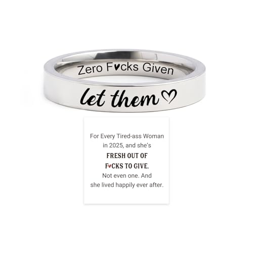 Let Them Zero Fcks Given Mantra Rings for Women Inspirational Stainless Steel Engraving Stackable Ring Self Worth Motivation Circle Rings Personality Friendship Gift Jewelry for Women (Silver 8)
