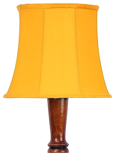 Image of Cylindrical Drum Floor Lamp with Wooden Base - Height 57 Inches, Yellow | Modern Standing Lamp for Home, Living Room, Bedroom & Office | Elegant Lighting Decor | Cotton
