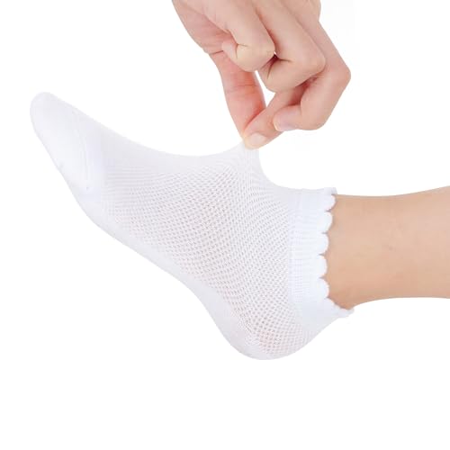 3 Pairs Girls Ruffle Socks Mesh Thin White Socks School Uniform Kids Cotton Crew Ankle Sock for Girls Frilly Dress Sock3