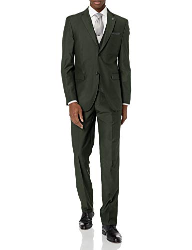 STACY ADAMS Men's Bud Vested Slim Fit Suit, Olive, 38 Long