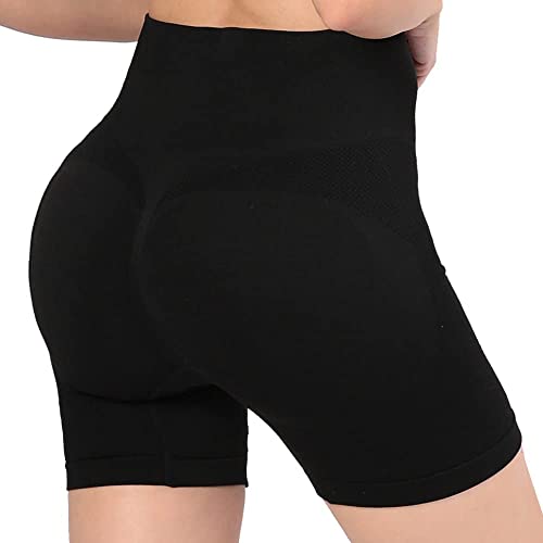 Everbellus Dam höga stretchiga gymshorts rumplyft hög midja sport yoga shorts svart S, Svart, S