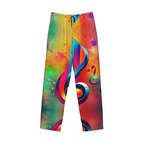Pantalon de nuit confortable large noir avec poches élastique motif imprimé musique L - 4
