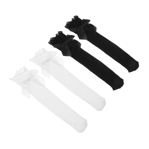 Girls Knee High Lace Socks for Kids 4 Pairs of Breathable Stockings Bows and Ruffles Elegant Outdoor Dress Decor Socks for Little Girls