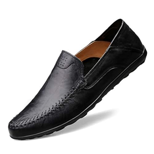 Image of Men's Loafers Genuine Leather Flat Breathable Casual Shoes Handmade Slip On Driving Shoes Fashion Business Shoes