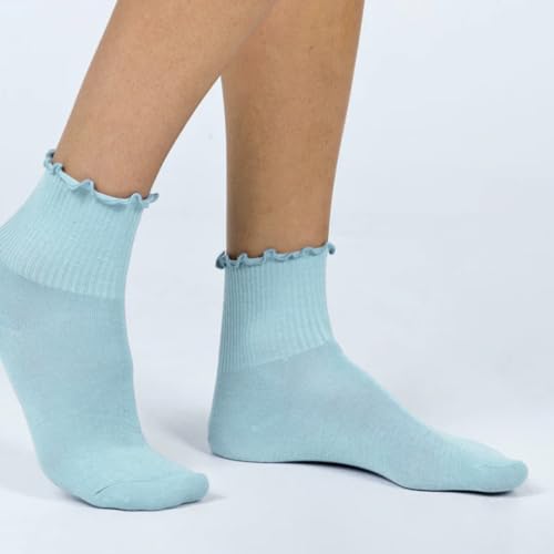 Image of Fszsaa 6PAIRS Trim Ruffle Socks Women Cotton Casual Mini Crew Socks Low Cut Ankle Socks MultiColor