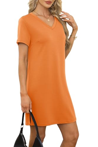 Image of RUMIA Summer Dresses for Women 2026 V-Neck Casual Sundresses T-Shirt Dress
