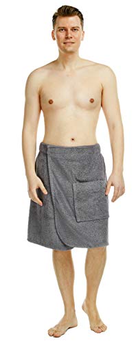 Arus Drap de Bain, Serviette de Bain, Homme, avec Attache Crochet et Boucle autocollante, 100% Coton, Couleur : Gris, Taille: P/S