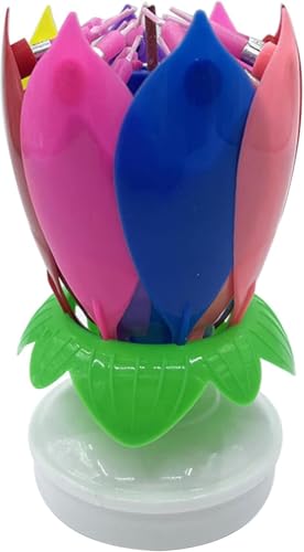 【MoraWish】回転式ダブルレイヤー音楽付きロータスバースデーキャンドル カラフル パーティー・誕生日ケーキ用 プレゼントに最適（色選択可）