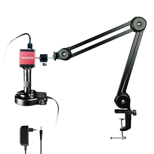RUZIZAO Digital Mikroskop, 13MP 1080P HDMI/VGA Industrielle Video Digitales Mikroskop Kamera, 150X Zoom C-Mount Objektiv Klappbarer Ständer LED-Ringlicht Lötmikroskop für Elektronik-Reparatur