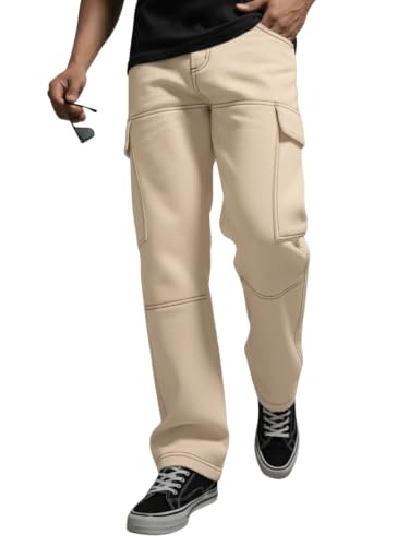 Image of Veirdo Men's Cargo Pants | Relaxed Fit Utility Trousers with Multi Pockets | Casual Streetwear Cotton Bottoms - Beige, Black & Grey| Sizes: S to XXL