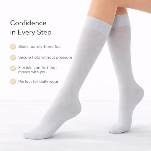 Image of Diamond Star Women's Trouser Socks, Opaque Knee High Nylon Socks, Stretchy Comfort Fit for Work and Casual, 6 Pairs