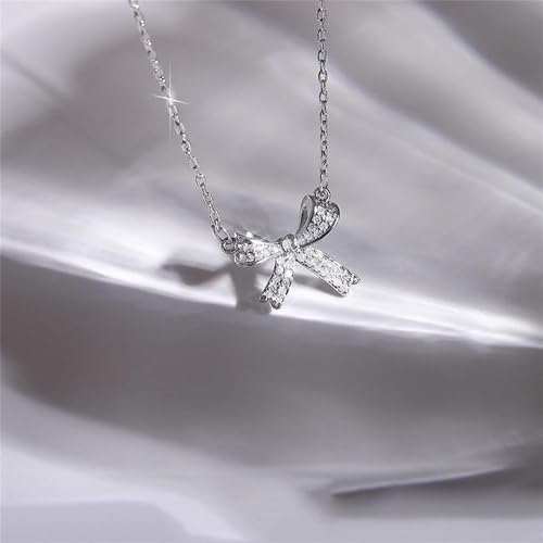 Bow necklace,Silver Necklace for Women - Bow Necklace Elegant Silver Mini Bow Pendant Necklace - Trendy & Adorable Design for Women Silver Jewelry Gift3