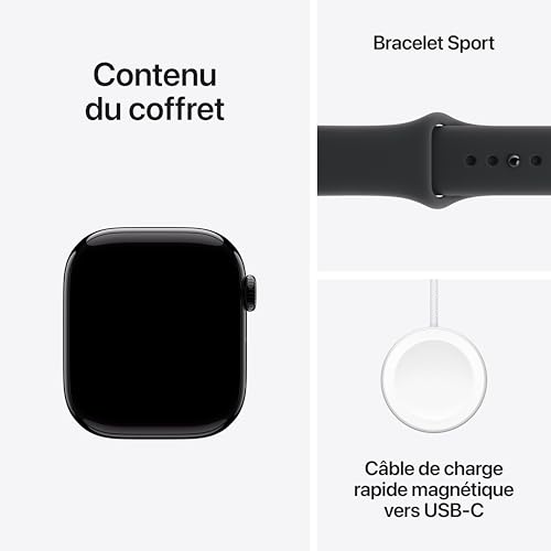 Apple Watch Series 11 [GPS 42 mm] Montre connectée avec boîtier Obsidienne et Bracelet Sport Noir. Score de Sommeil, Moniteur d’activité, Suivi de la santé, écran Toujours activé