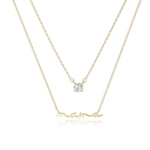Mothers Day Gifts Gold Necklace - Mama Necklace for Women Mom Wife Sister, Dainty Layered Mom Necklaces Stack Mama Pendant Choker Chain Necklace Birthday Mother's Day Gold Jewelry Gift Trendy