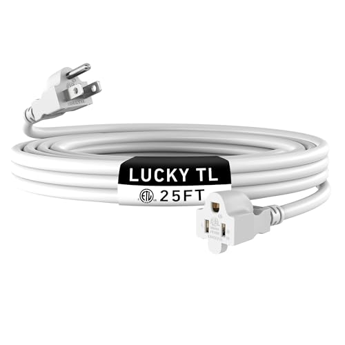 LUCKY TL Indoor Outdoor Extension Cord, 16/3 Gauge White Long Extension Cord 25ft, Waterproof Flexible Case, Made of Pure Copper, 13A 1625W 16AWG SJTW, 3 Prong Heavy Duty Wire, ETL White 25F