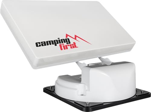Camping First Satmex Flat 2 – Antenna satellitare automatica per camper e caravan (per 2 TV/ricevitori, con funzione skew) – Bianco