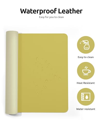 YSAGi Leather Desk Pad Protector, Office Desk Mat, Large Mouse Pad, Non-Slip PU Leather Desk Blotter, Laptop Desk Pad, Waterproof Desk Writing Pad for Office and Home (Olive Green, 35.4" x 17")