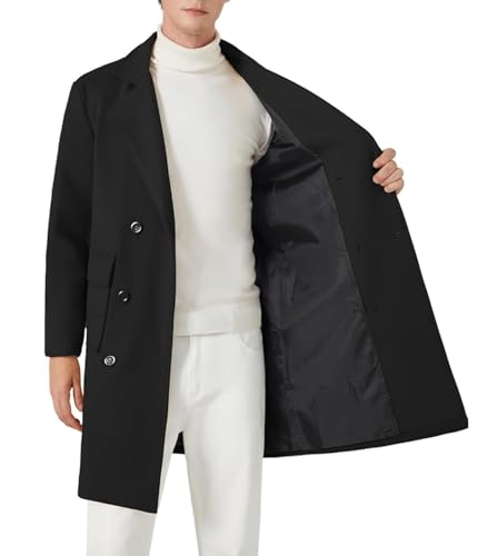 INVACHI Men's Wool Blend Pea Coat Notched Collar Double Breasted Overcoat Warm Winter Trench Coat3