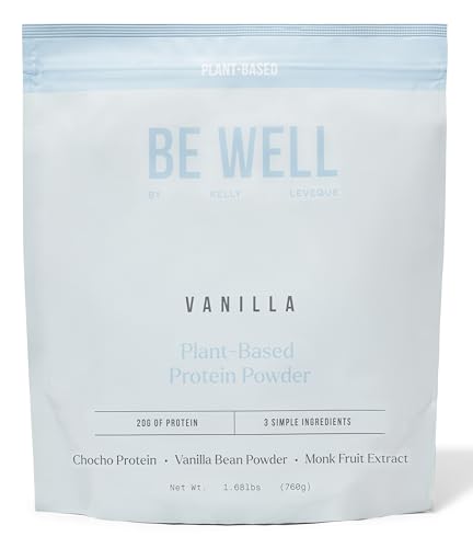 Be Well by Kelly Vanilla Plant-Based Protein Powder, Vegan 20G Protein 8G Fiber 0 Net Carb (3 Ingredients, 20 Servings) 9 Amino Acids+3 BCAAs No Soy, No Dairy, Stevia-Free, No Sugar Added 1.68lb 760g