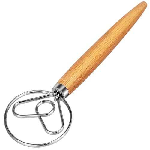 TEEVEA Dänischer Teigbesen für Brot, Sauerteig, Holzgriff und Edelstahlhaken – Ansicht 1