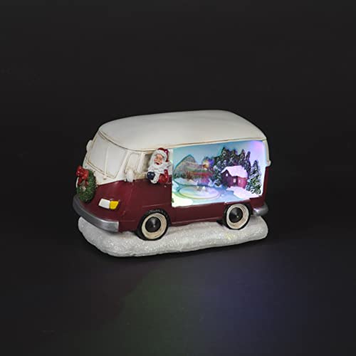 Santa in VW Camper Van with Snow Scene & LED Lights, Red, Green, Silver, Gold