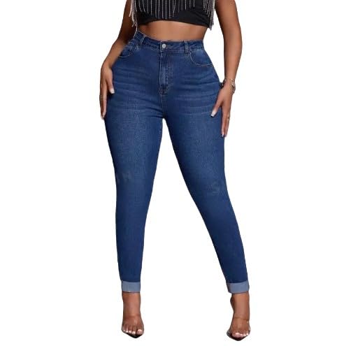 Plus-Size High Waist Stretch Denim Skinny Pants with Pockets - Comfortable Fit and Versatile Style4