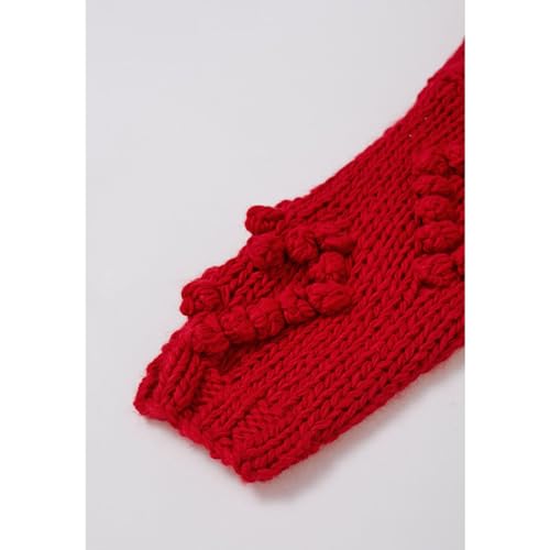 Image of CHICWISH Womens Turtleneck Sweater Heart Pom Pom Pullover Sweaters Long Sleeve Loose Chunky Knit Sweater Tops