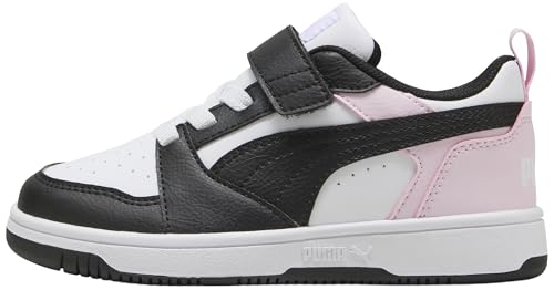 Puma Rebound V6 Lo AC+ PS Sneaker, Bianco Nero-Rosa Perla, 13 UK Bambino, Puma Bianco Puma Nero Perla Rosa, 32 EU