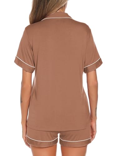 Image of Aamikast Button Up Pajama Set for Women Shorts Short Sleeve Knit Sleepwear 2 Pice Pjs Sets