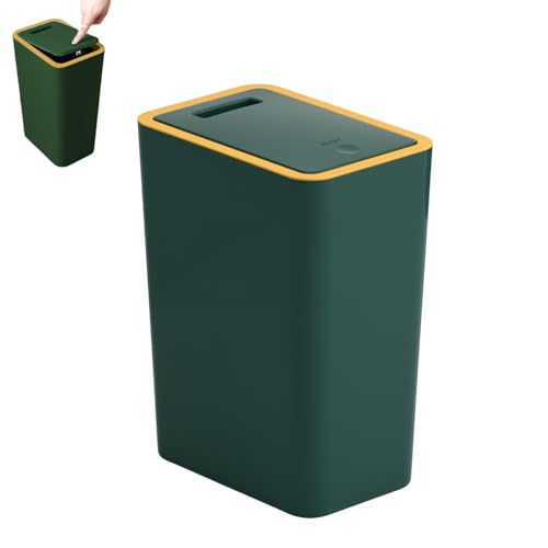 Accmuzzy Poubelle de salle de bain, 10 l, étroite, avec couvercle, anti-odeur, pour salle de bain, cuisine, bureau, salon, WC (vert)
