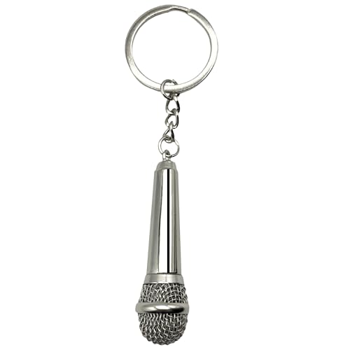 Llavero micrófono, Mini-Micrófono para Llaves, Musical, Llavero de Estilo Micrófono, Gadget en Miniatura, 6 cm, Metálico