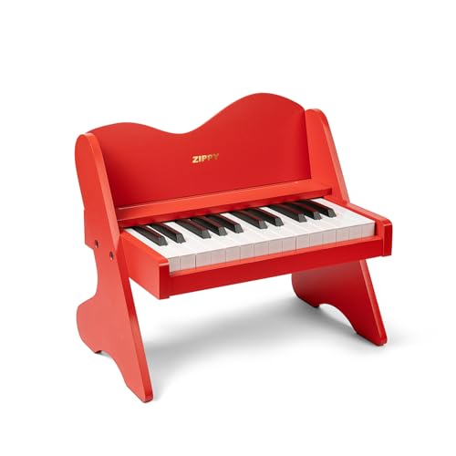 ZIPPY Clavier de Piano pour Enfants, 25 Touches, Volume réglable, Mini Instrument de Musique éducatif, Jouet en Bois pour Tout-Petits, Filles et garçons (Rouge)