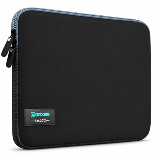 Image of AirCase 4-Layer Neoprene Laptop Sleeve for 13.5-14.1 Inch Laptops | Slim Wrinkle-Free Case | Water-Resistant, Shockproof, Scratch-Proof | TSA Friendly | YKK Zipper | Black-Grey