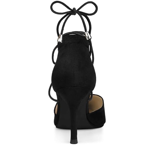 Allegra K Women's Pointed Toe Dress Pumps Lace Up Black Stiletto Heels Sandals 8 M US