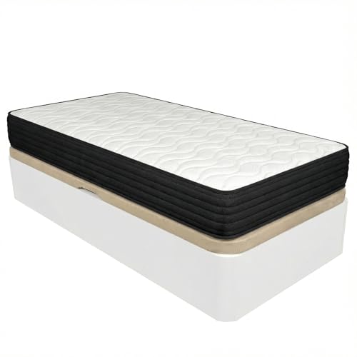 DUÉRMETE ONLINE - Pack Canapé Abatible Lateral + Colchón Viscoelástico Onyx 105x190 Blanco | 20 cm Altura | Gran Capacidad | Estructura Reforzada | Transpirable