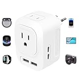 Mapambo 220V to 110V Voltage Converter, European Universal Travel Plug Adapter with 2 USB Port 2 USB C International Power Adapter for Phone Camera AirPods Smart Watch US to Most of Europe (White)