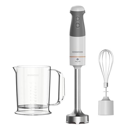 Kenwood Triblade XL HBM40.002WH Frullatore ad Immersione, Mixer, Asta XL in Acciaio Removibile, Dotato di Frusta a Filo e Bicchiere Graduato con Manico da 0,75L, Potenza 850watt, 2 accessori, Bianco