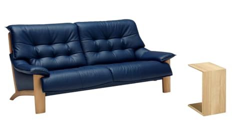 【カリモク正規品】3人掛け革張りソファ サイドテーブル2点セット ハイバックスタイル 幅202cm ブルー karimoku 100L1048-2