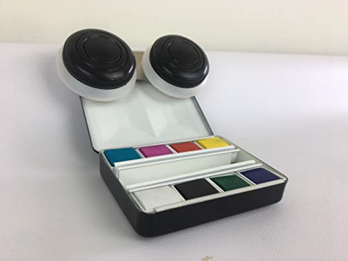 Whiskey Painters Artist Half Pan, Travel Size, Bijou Watercolor Palette Handmade in Italy, Thumb Ring on back,Fits ALL brands half pans FREE Artist Refillable Travel Brush , Clip on double palette cup