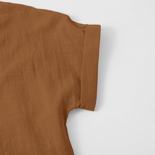 Girls Cotton Linen Shirts Summer Button up V Neck Tunic Blouses 2025 Kids Trendy Lightweight Casual Solid Girls Dressy Tops3