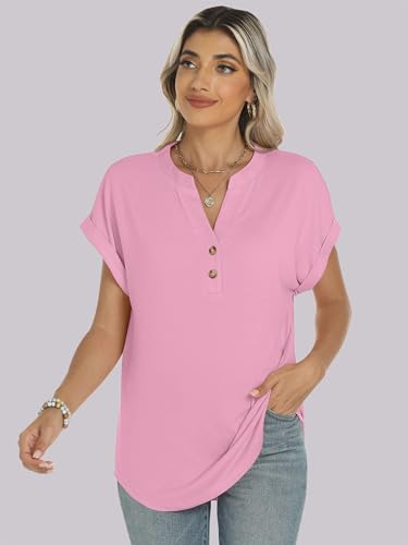 Image of ANRABESS Womens Short Sleeve Henley Tops V Neck Dressy Casual Blouses Summer Trendy Tee Shirts 2026 Vacation Fashion Clothes