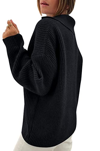 Lillusory 2024 Fall Cute Sweaters For Women Long Sleeves V Neck Collared Cropped Sweater Button Pullover Tops For Teen Girls Black S thumb #4