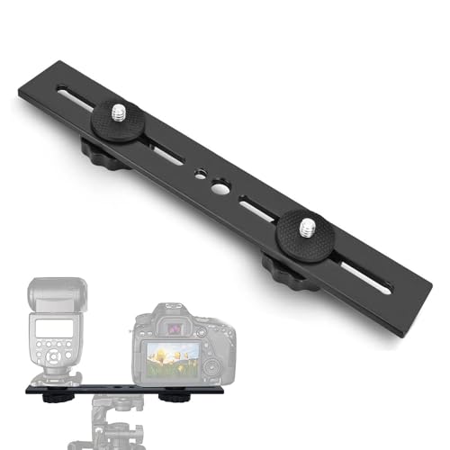 THQAE 20 cm Estabilizador Camara, Soporte para Zapata de Flash Dual de Soporte Camara con Tornillo de 1/4' y 3/8' Soporte para Cámara DSLR Luz de Flash LED Micrófono