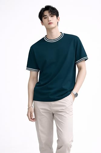 Image of London Hills Men's Solid Round Neck t Shirt for man | Tshirt for man | Mens Tshirt | t Shirt | Tshirts for Men,| Men t-Shirts with Contrast Tipping | Round Neck t Shirts for menn