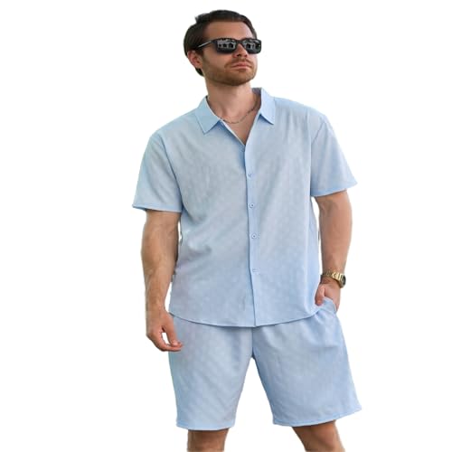 Camisa manga corta cuello cárdigan y shorts de hombre para viajes y paseos de verano