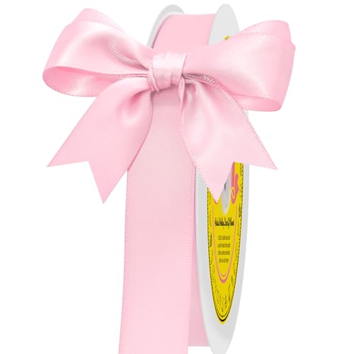 Image of Double Face Light Pink Satin Ribbon 7 /8 inch X 100 Yards Polyester Light Pink Ribbon for Gift Wrapping Very Suitable for Weddings Party Hair Bow Invitation Decorations and More