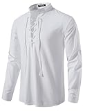 JEMITOP Men's Vintage Renaissance Costume Long Sleeve Lace Up Shirts for Pirate Viking Medieval Vampire Halloween Cosplay Clothing White L