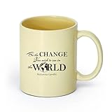 DEBINGY cerámica Tazas Geniales Citas de Mahatma Gandhi: El cambio que quieres ver en el mundo es que tú eres el cambio. （11oz/320ml） Apto para lavavajillas Beige