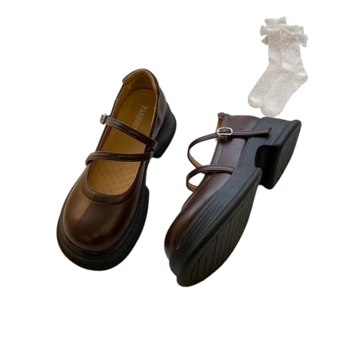 ZQW Women's Kawaii Lolita Retro British Chunky Mary Jane Shoes - Comfort Round-Toe Casual Leather Flats JK Fashion Office